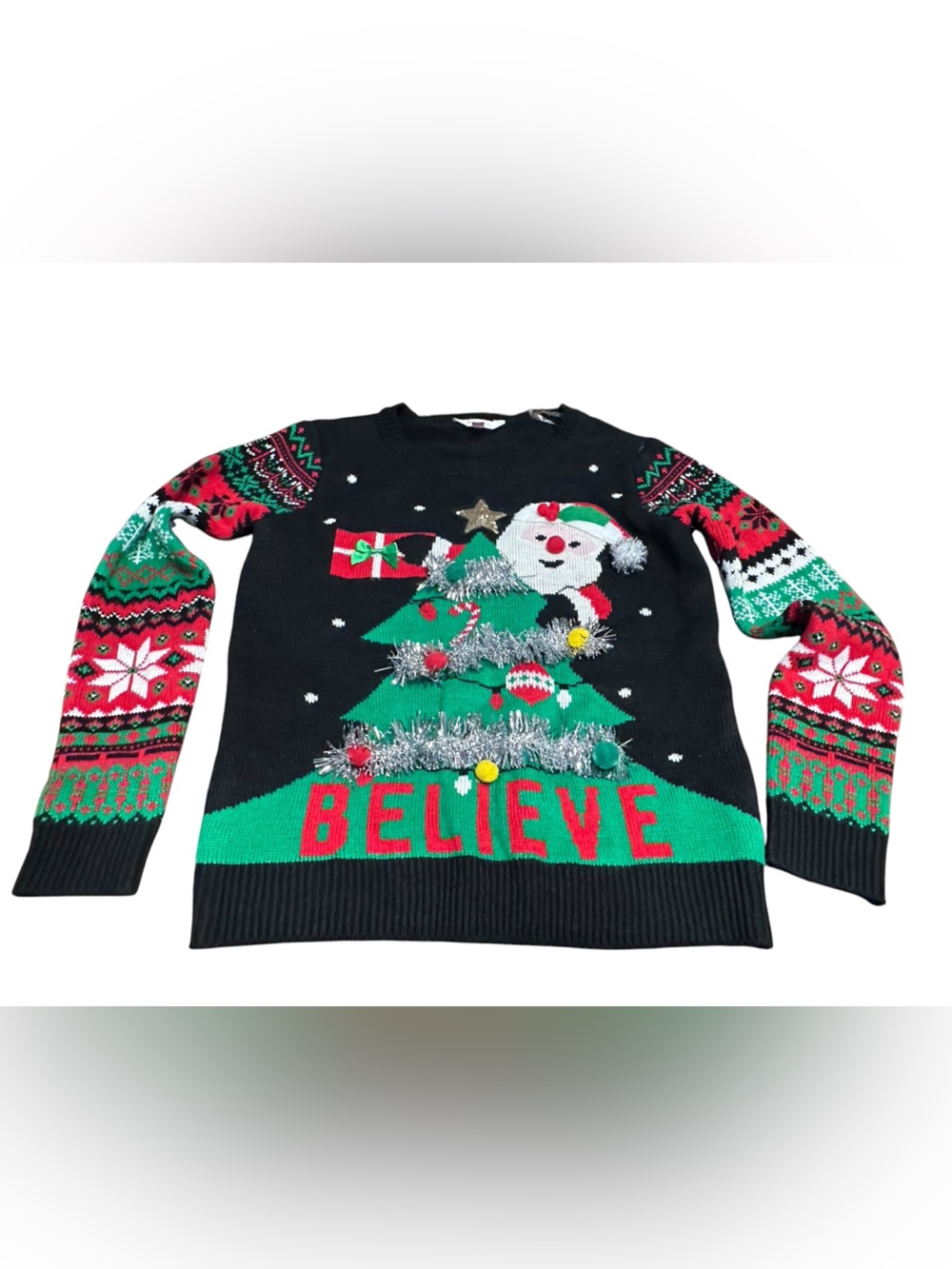 No‎ Boundaries Ugly Christmas Sweater Santa Tree  Women’s Large 11-13